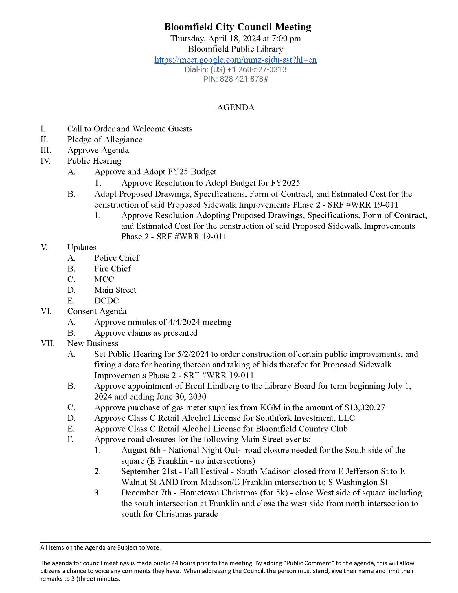 Bloomfield City Council Meeting Agenda – April 18, 2024 - City of ...